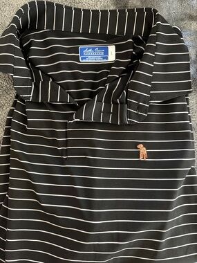 Southern Tide Black with White Stripe Men's Polo - Small Embroidered Logo